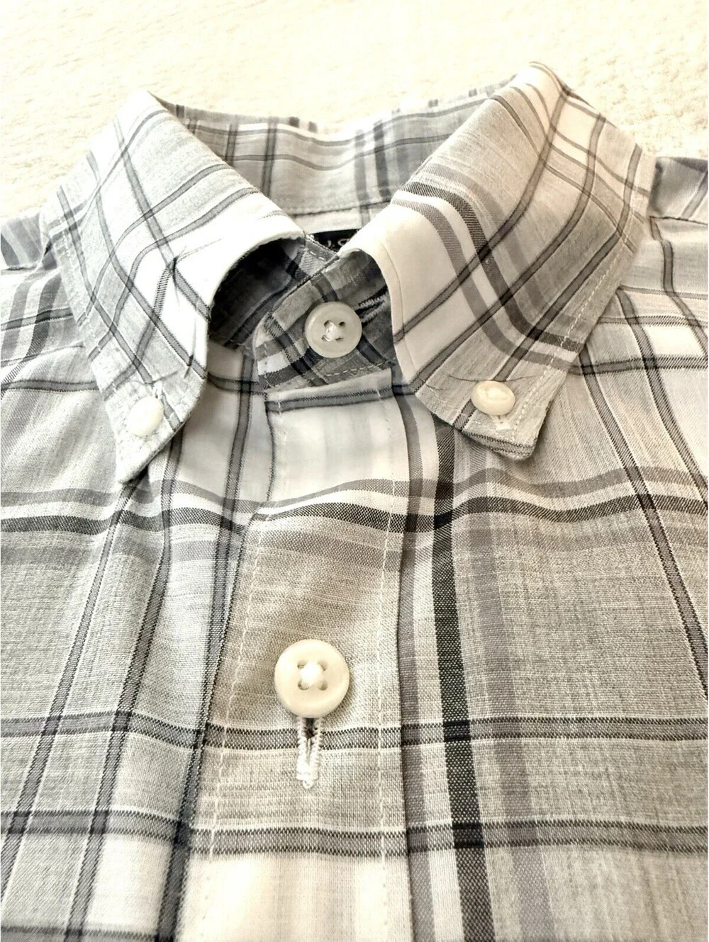 J Crew Mens S Plaid Button Down Shirt Gray White Cotton Long Sleeve Pocket